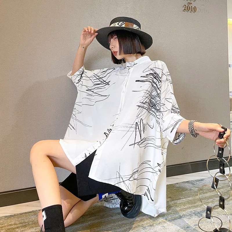 Casual Graffiti Irregular Summer Women Shirts