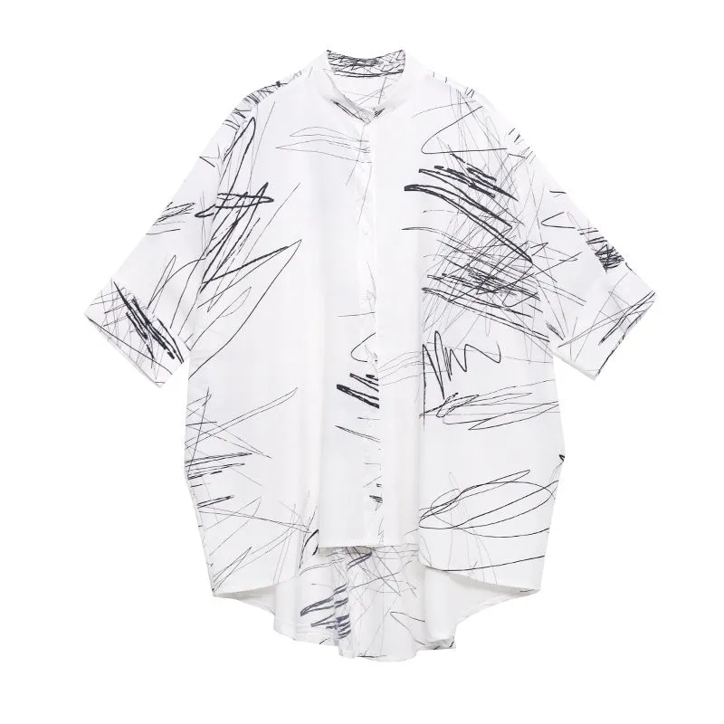 Casual Graffiti Irregular Summer Women Shirts