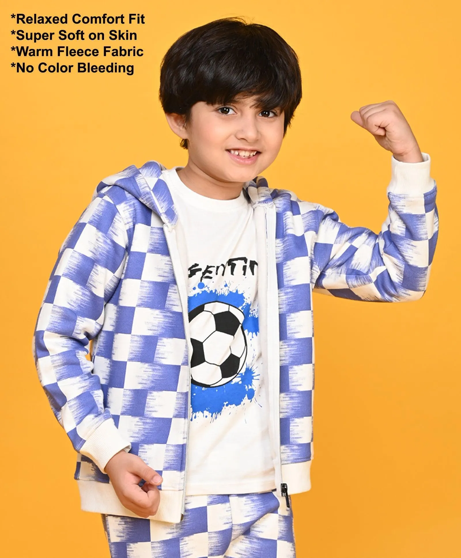 CHECK BLUE BOYS ZIPPER HOODIE - BLUE
