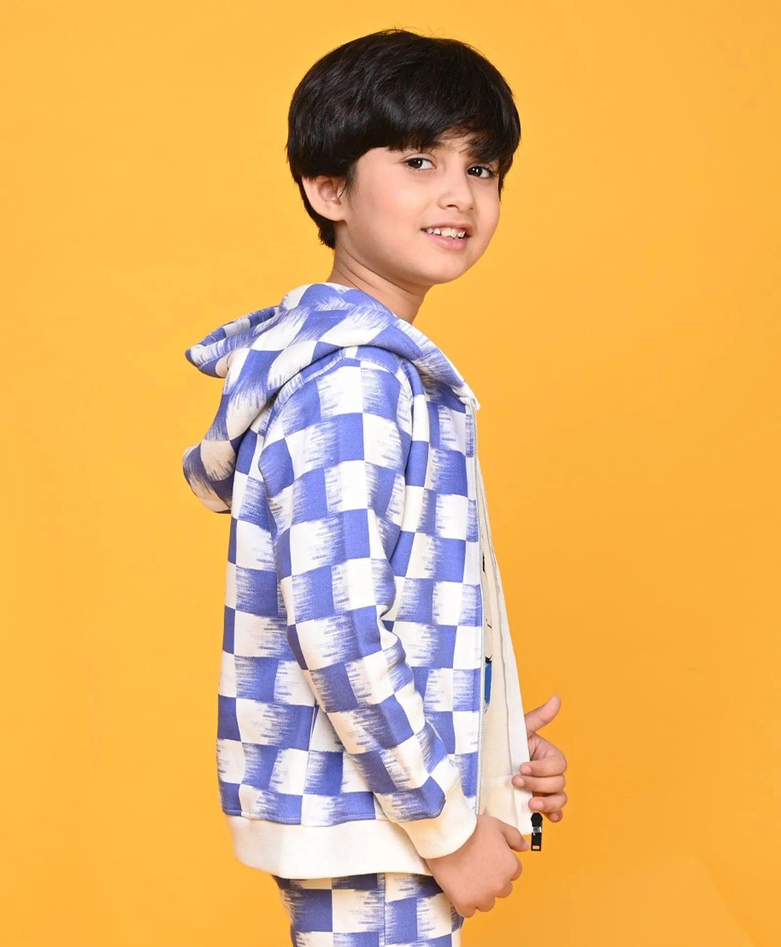 CHECK BLUE BOYS ZIPPER HOODIE - BLUE