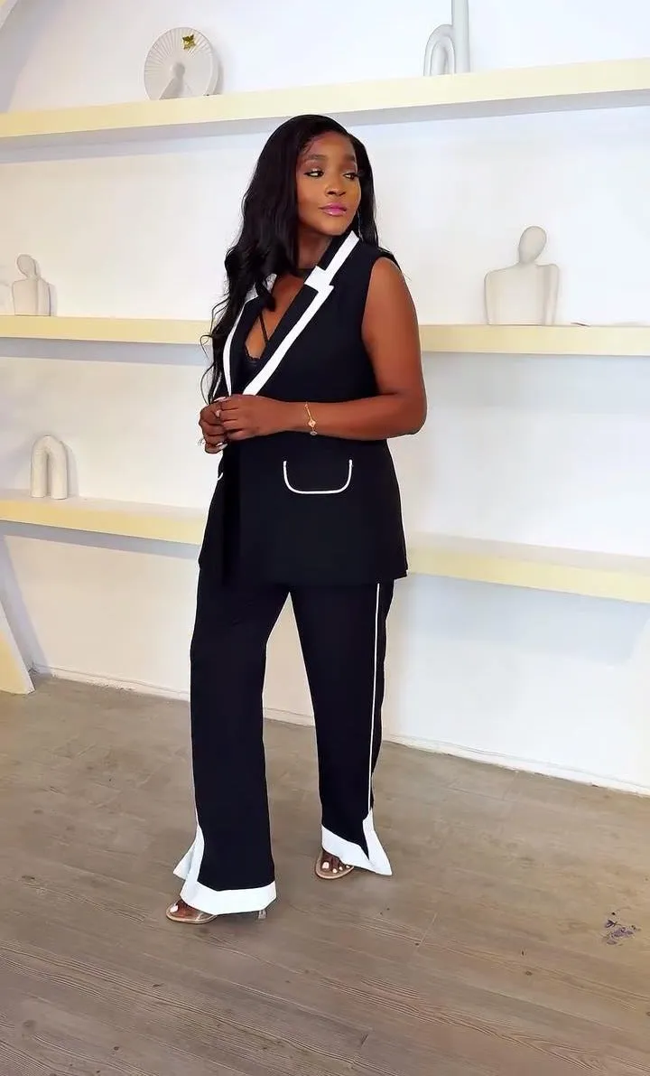 Chic Two-Piece Vest and Pants Set with Contrasting Trim Design
