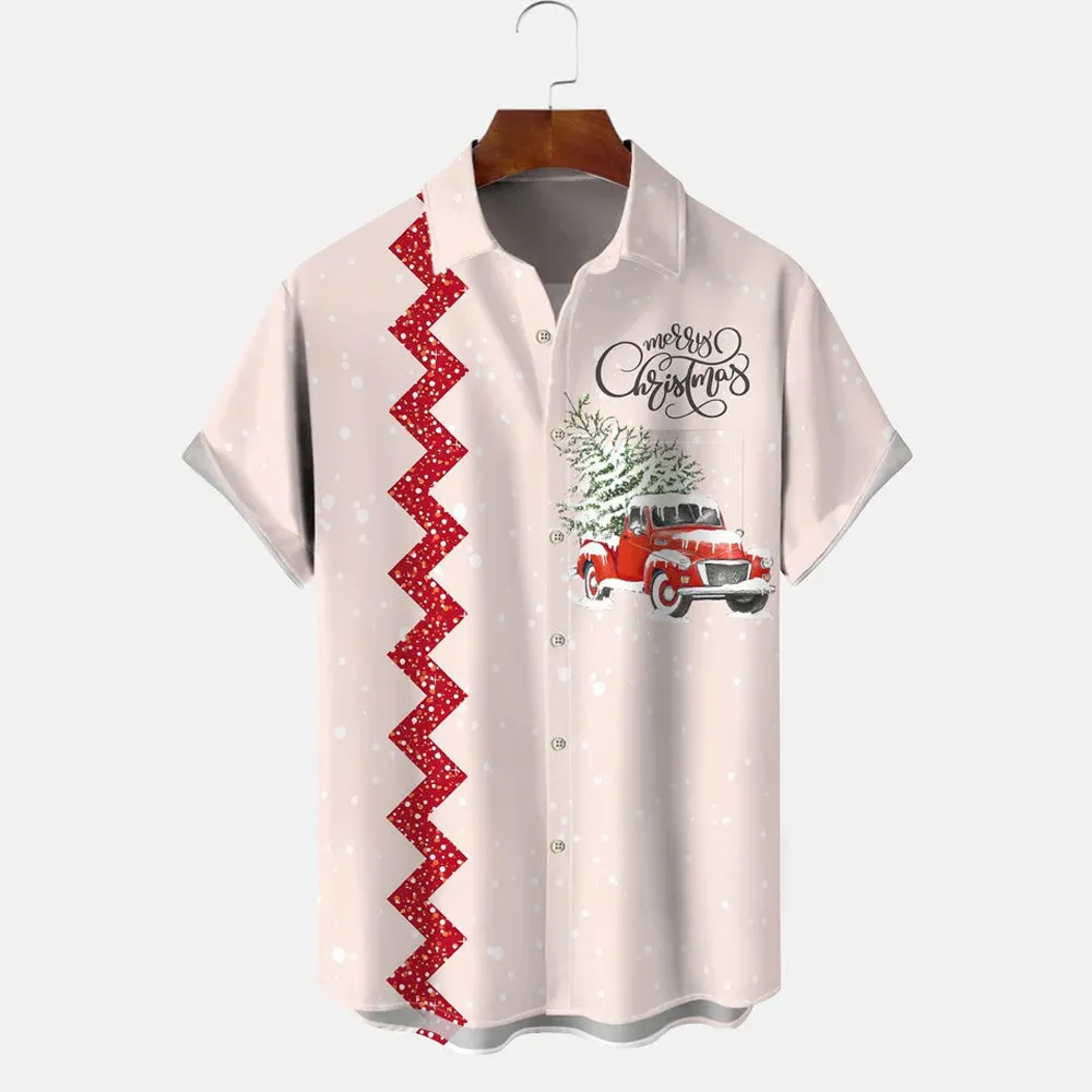 Christmas Button Pocket Short-sleeved Shirt