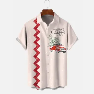 Christmas Button Pocket Short-sleeved Shirt