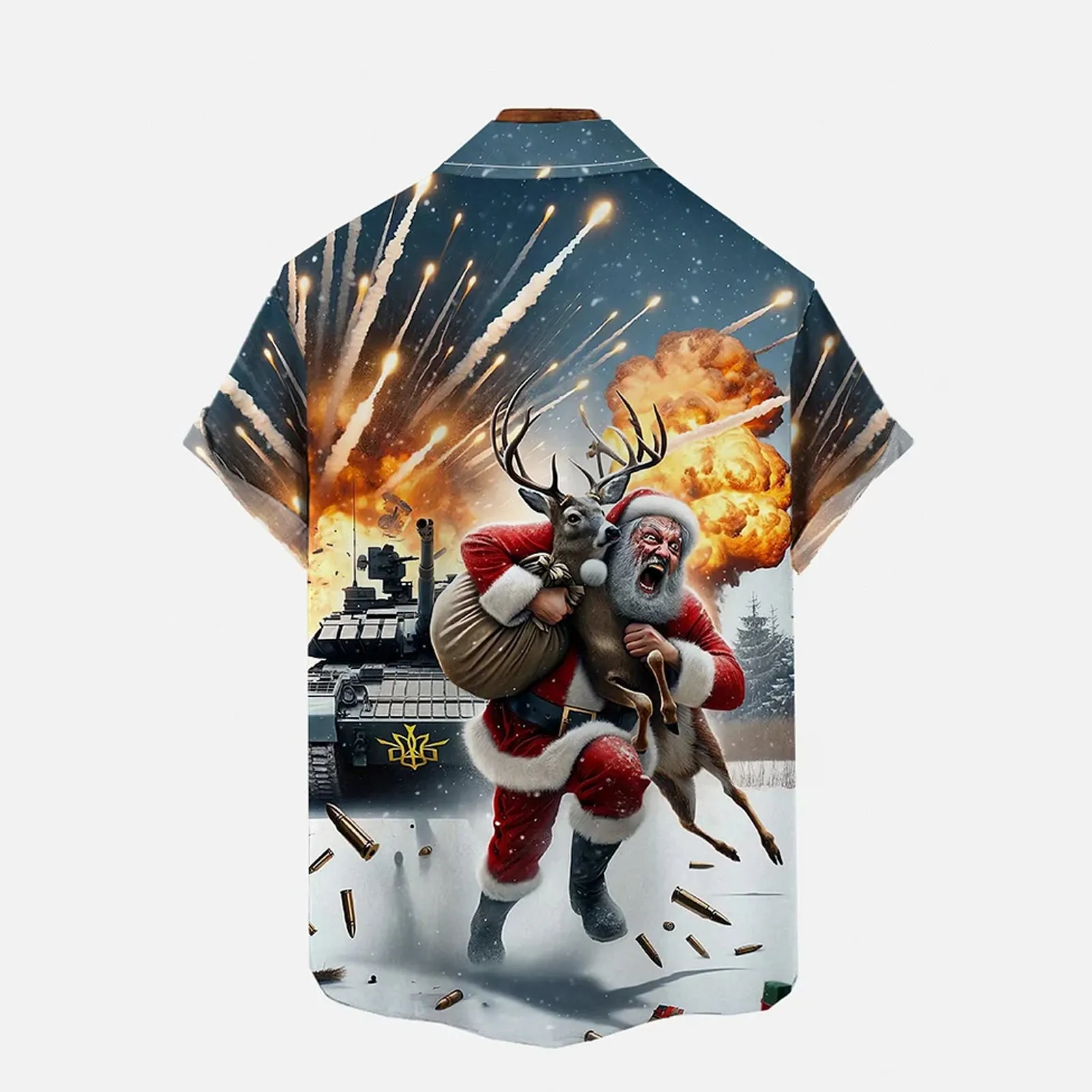 Christmas Santa Escape Print Chest Pocket Short Sleeve Shirt