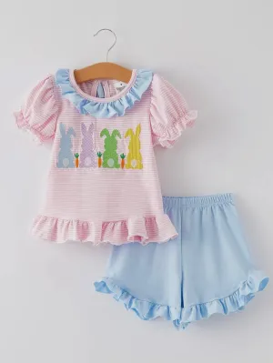 Colorful Bunnies Striped Shorts Set: Pink Mix