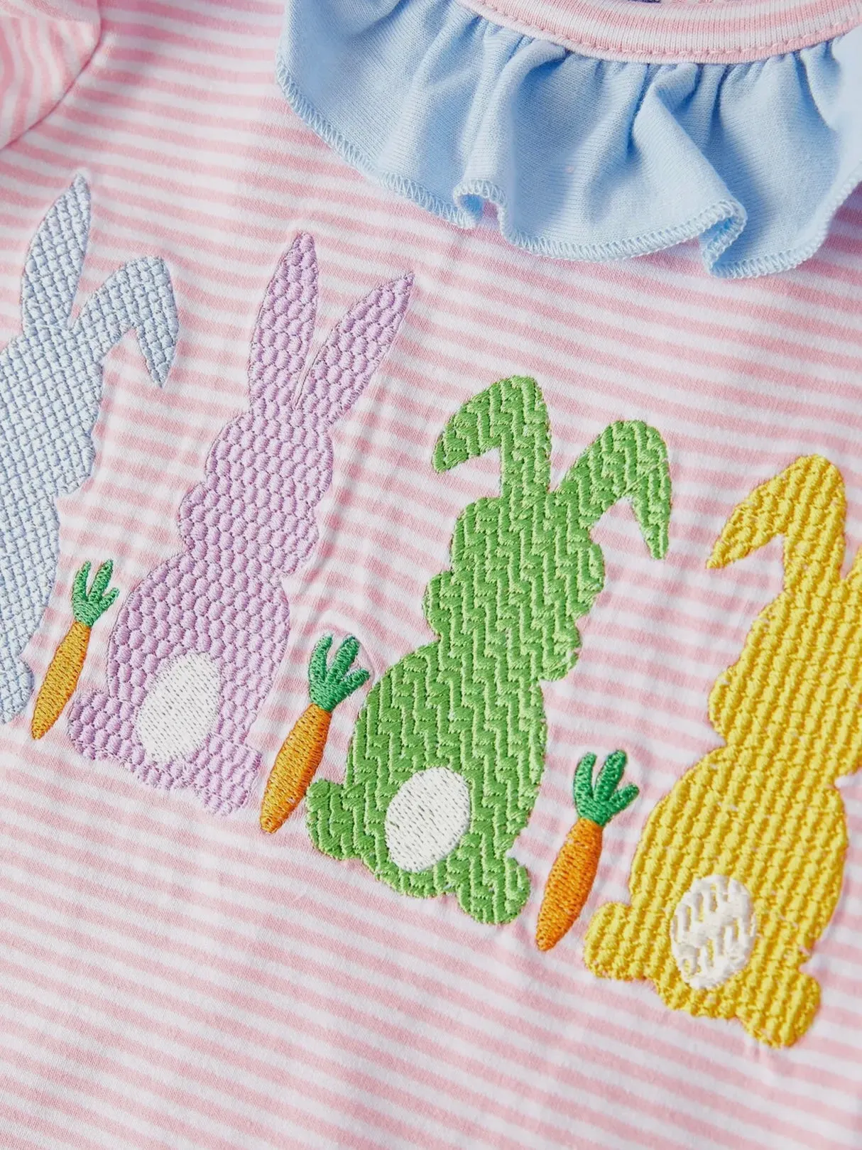 Colorful Bunnies Striped Shorts Set: Pink Mix