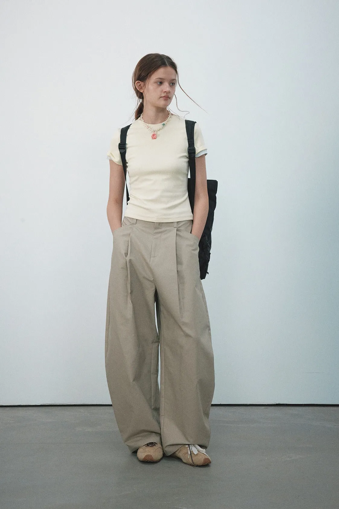 Cotton banana-shape wide-leg pants | 4 color