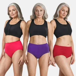Cotton Panties For Elderly Women | High Waist | Brief Cut | Full Hip & Back Coverage | Offers Belly & Back Support | Flattens Belly & Covers Muffin Top | Friction & Rash Free | Pack Of 3