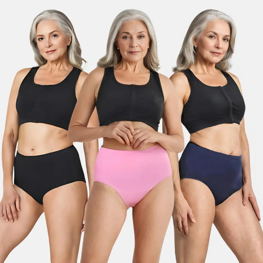Cotton Panties For Elderly Women | High Waist | Brief Cut | Full Hip & Back Coverage | Offers Belly & Back Support | Flattens Belly & Covers Muffin Top | Friction & Rash Free | Pack Of 3