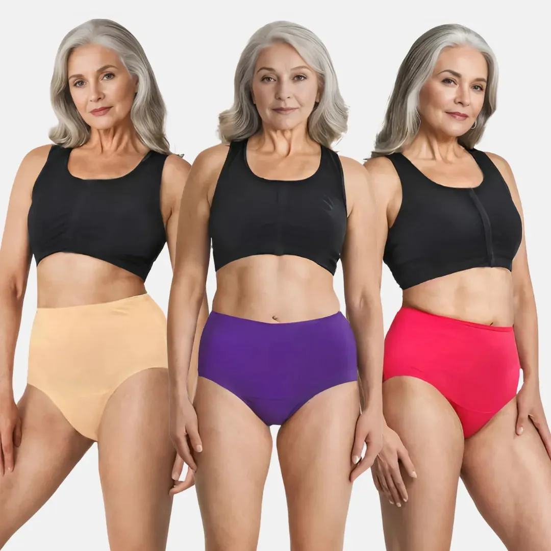 Cotton Panties For Elderly Women | High Waist | Brief Cut | Full Hip & Back Coverage | Offers Belly & Back Support | Flattens Belly & Covers Muffin Top | Friction & Rash Free | Pack Of 3