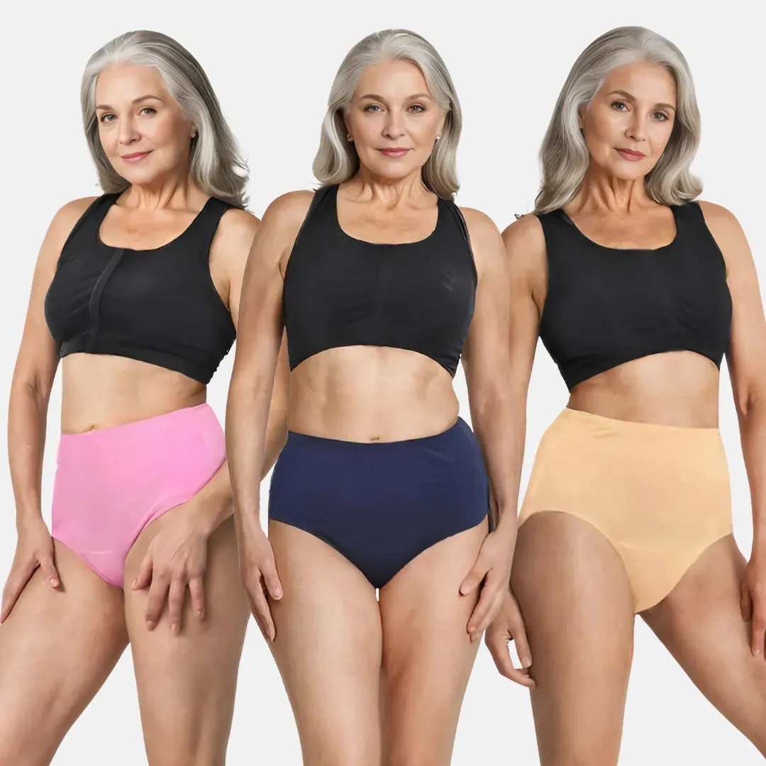 Cotton Panties For Elderly Women | High Waist | Brief Cut | Full Hip & Back Coverage | Offers Belly & Back Support | Flattens Belly & Covers Muffin Top | Friction & Rash Free | Pack Of 3