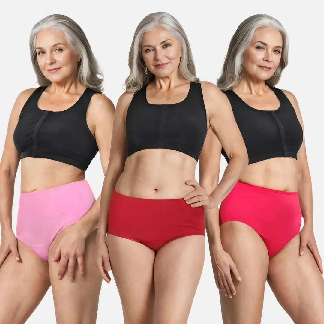 Cotton Panties For Elderly Women | High Waist | Brief Cut | Full Hip & Back Coverage | Offers Belly & Back Support | Flattens Belly & Covers Muffin Top | Friction & Rash Free | Pack Of 3
