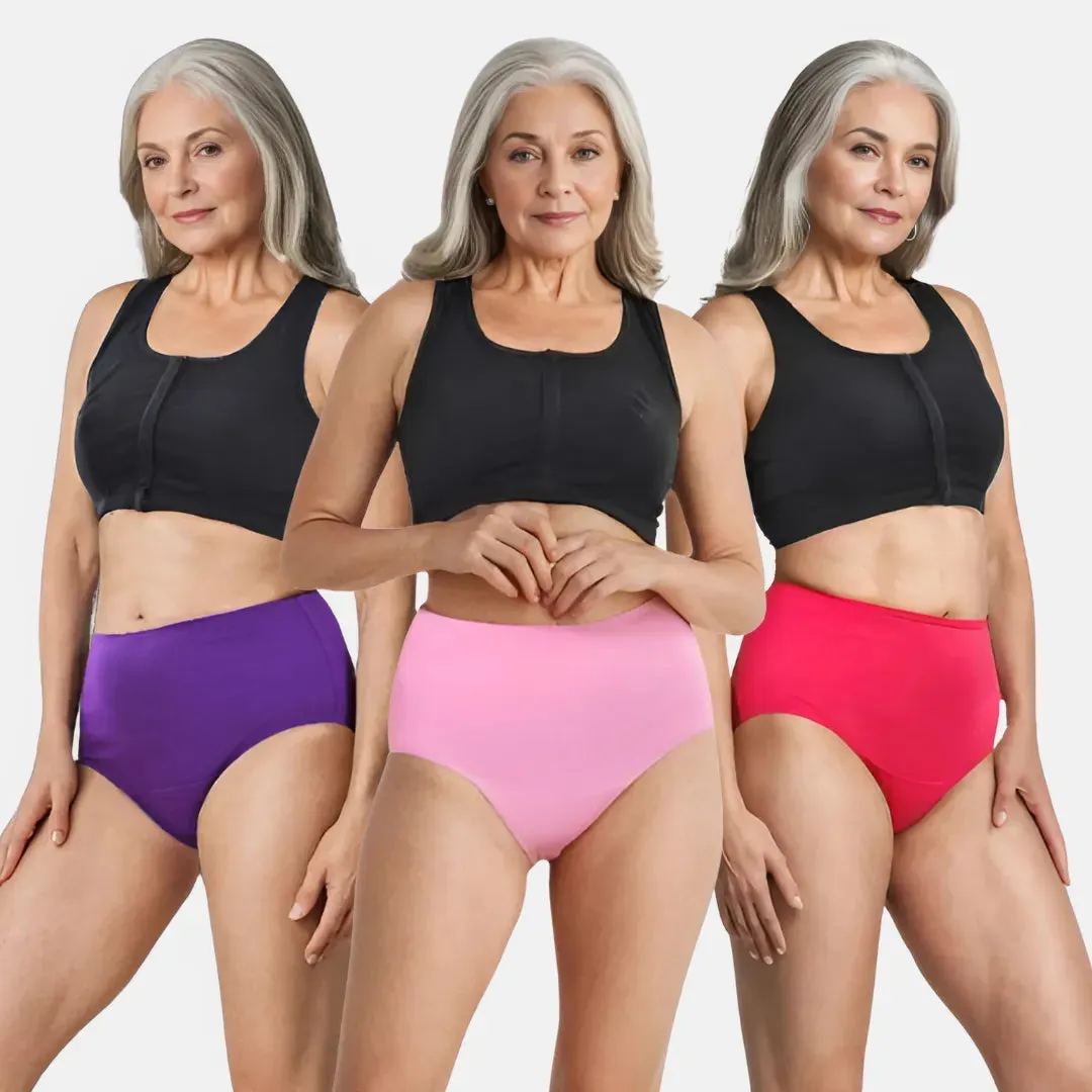 Cotton Panties For Elderly Women | High Waist | Brief Cut | Full Hip & Back Coverage | Offers Belly & Back Support | Flattens Belly & Covers Muffin Top | Friction & Rash Free | Pack Of 3