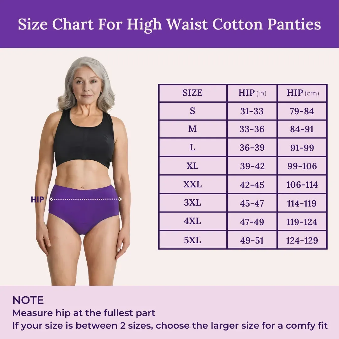 Cotton Panties For Elderly Women | High Waist | Brief Cut | Full Hip & Back Coverage | Offers Belly & Back Support | Flattens Belly & Covers Muffin Top | Friction & Rash Free | Pack Of 3