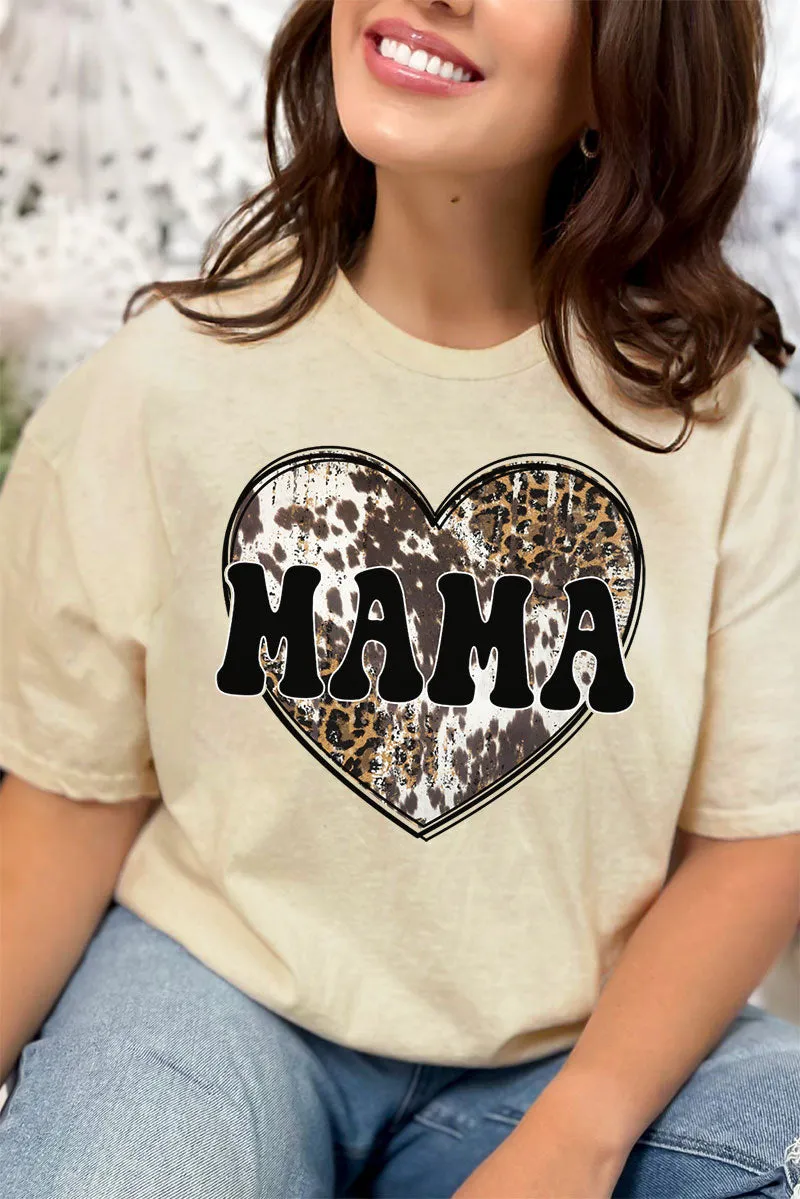 Cowhide Heart Mama Combed Cotton T-Shirt