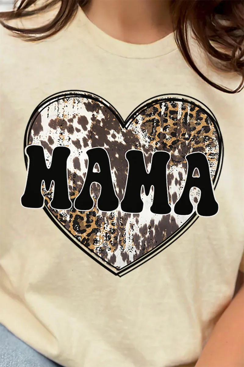 Cowhide Heart Mama Combed Cotton T-Shirt