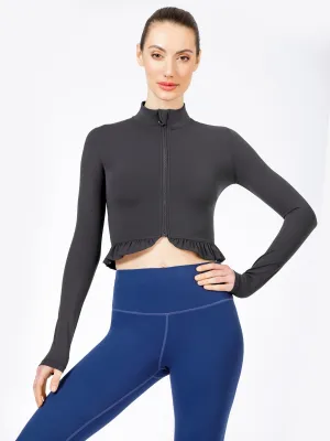 CROPPED RUFFLES JACKET, LIMESTONE