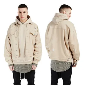 Denim jacket men with hole fashion streetwear jaqueta jeans mens jackets and coats oversize bat design kanye west