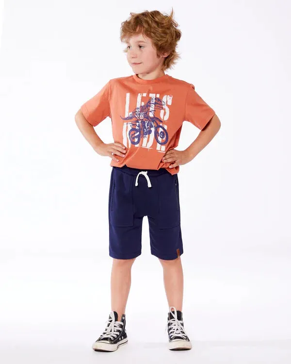 Deux Par Deux French Terry Zip Pocket Shorts - Navy Blue