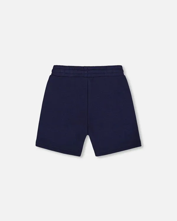 Deux Par Deux French Terry Zip Pocket Shorts - Navy Blue
