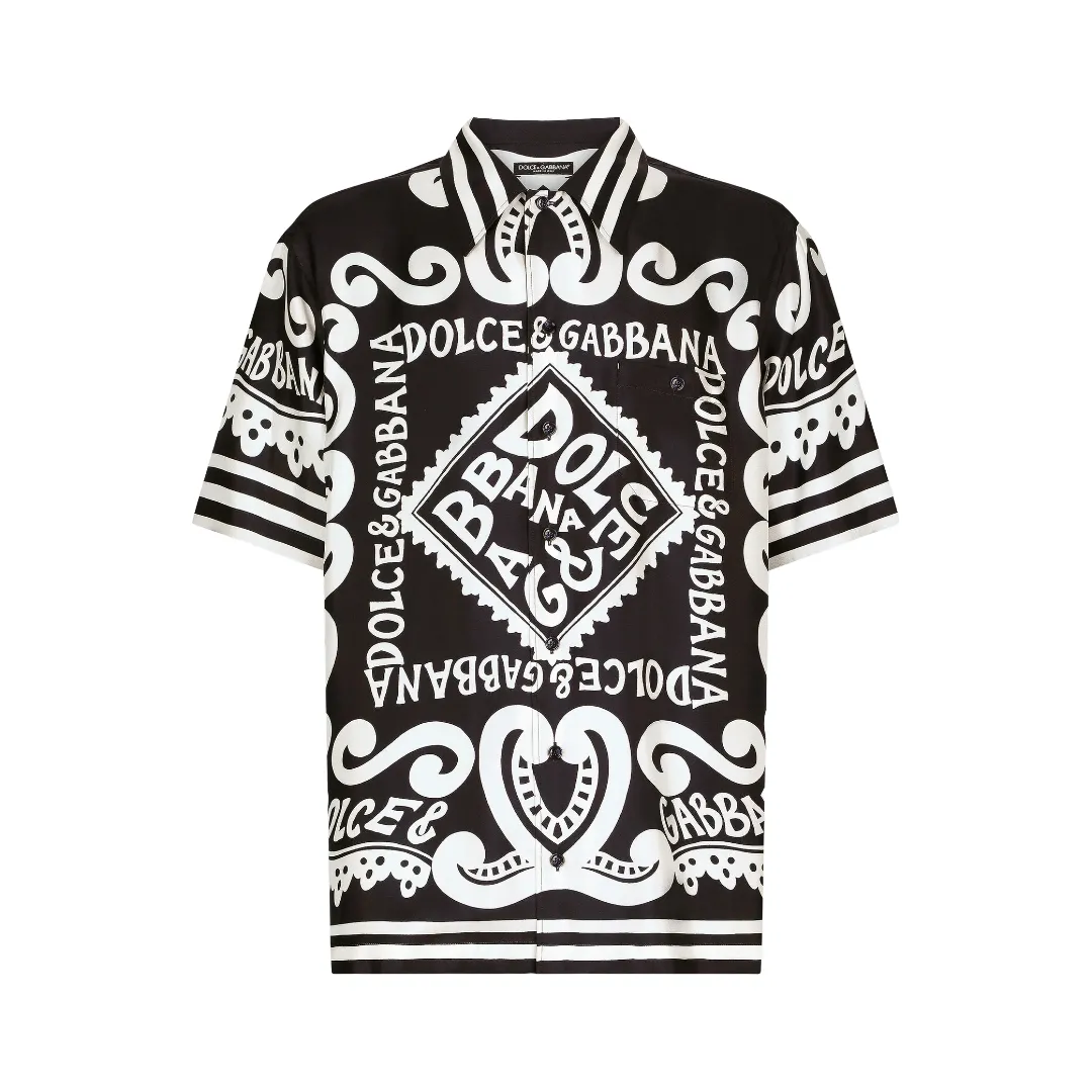 DOLCE & GABBANA MARINA-PRINT SILK HAWAII SHIRT BLUE