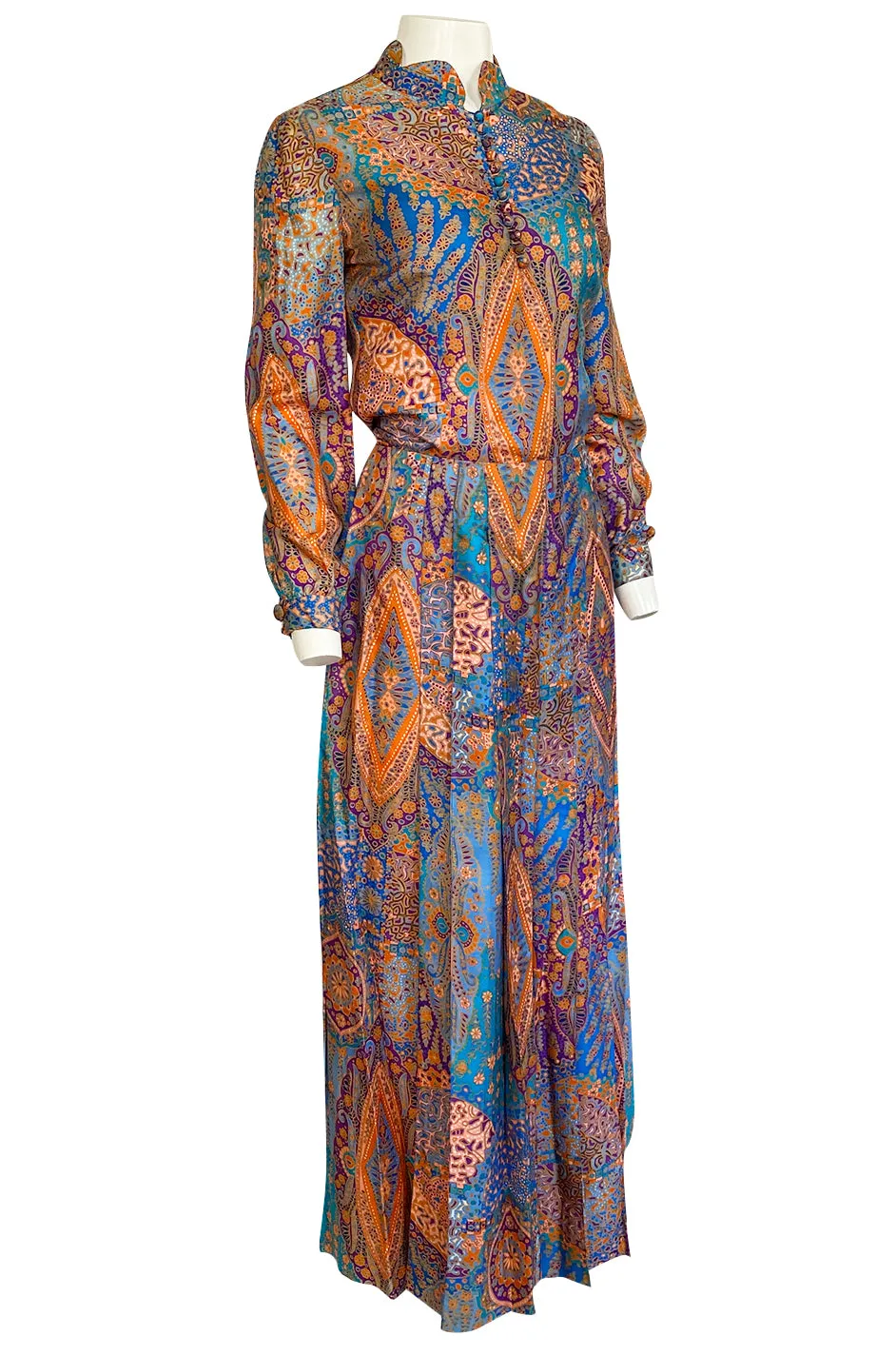 Early 1960s Tina Leser Printed Silk Twill Extra Wide Leg Pant & Top Set