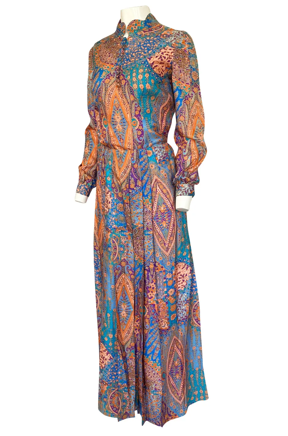 Early 1960s Tina Leser Printed Silk Twill Extra Wide Leg Pant & Top Set
