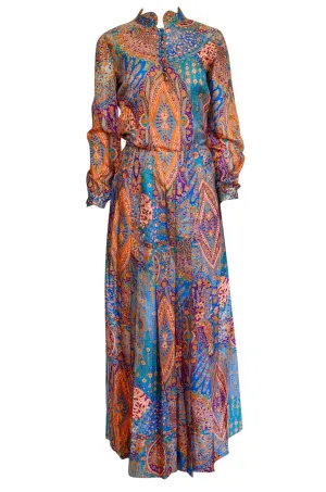 Early 1960s Tina Leser Printed Silk Twill Extra Wide Leg Pant & Top Set