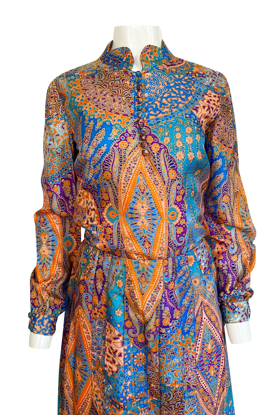Early 1960s Tina Leser Printed Silk Twill Extra Wide Leg Pant & Top Set