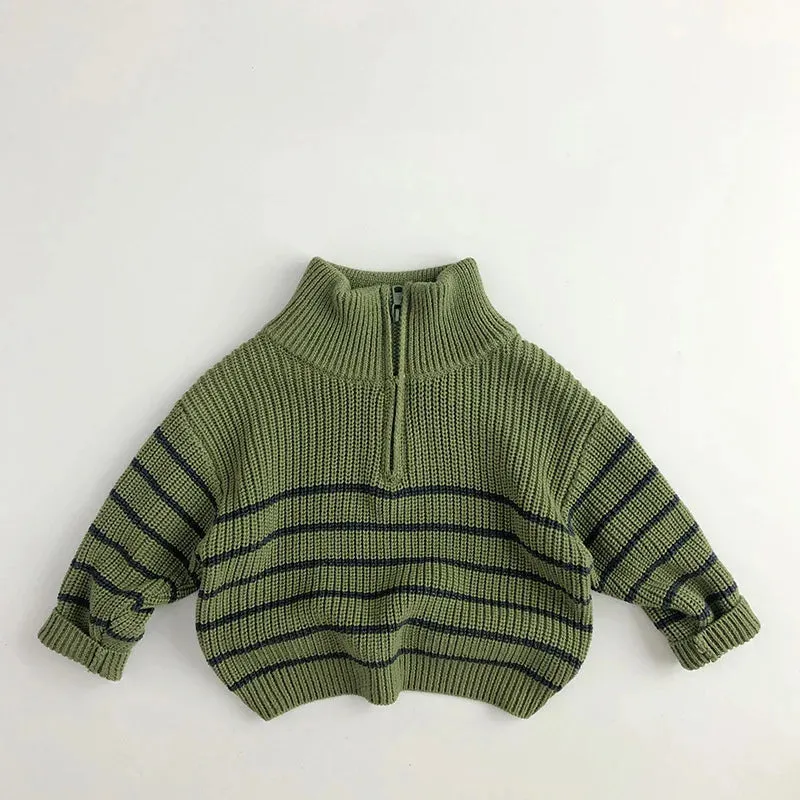 Easy Zip Striped Children's Jumper With Stand-up Collar