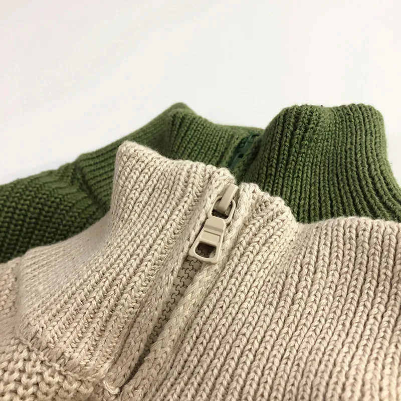 Easy Zip Striped Children's Jumper With Stand-up Collar