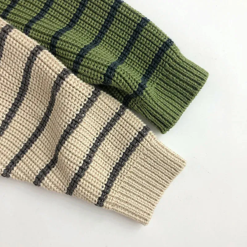 Easy Zip Striped Children's Jumper With Stand-up Collar
