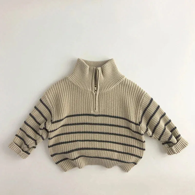 Easy Zip Striped Children's Jumper With Stand-up Collar