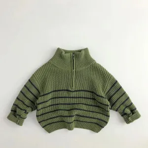 Easy Zip Striped Children's Jumper With Stand-up Collar