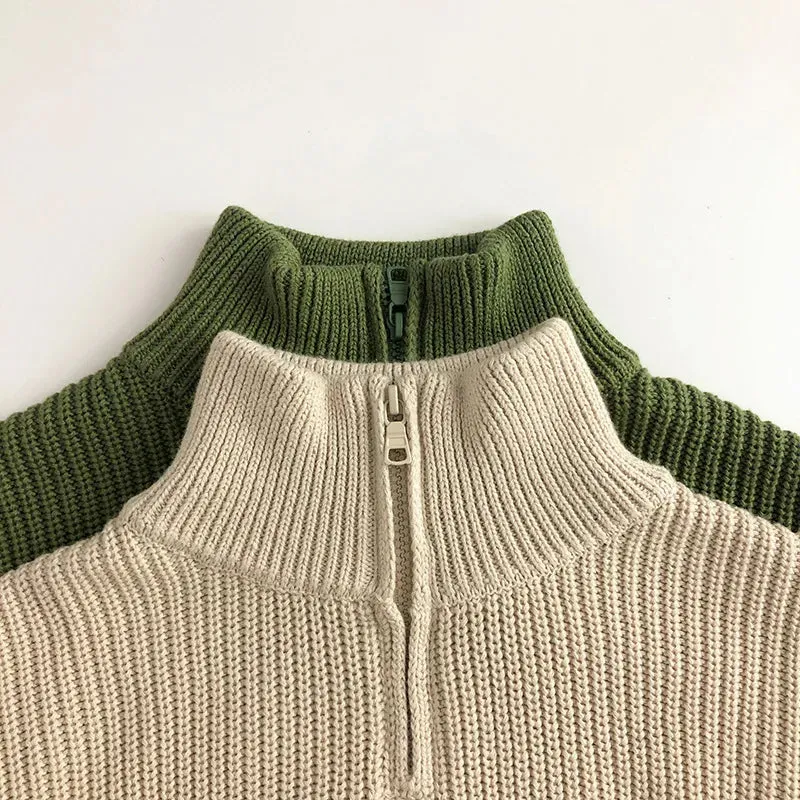 Easy Zip Striped Children's Jumper With Stand-up Collar