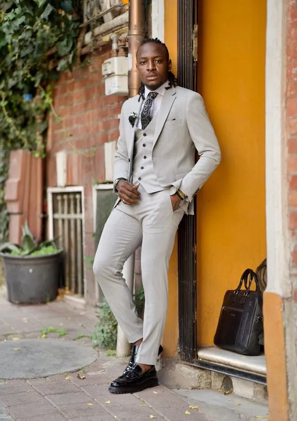Edmond Light Gray Slim Fit Peak Lapel Suit