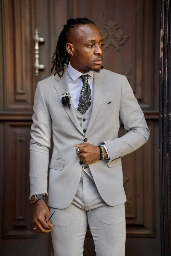 Edmond Light Gray Slim Fit Peak Lapel Suit