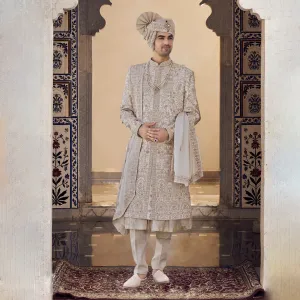Elegant Ash Cream Sherwani  for Men