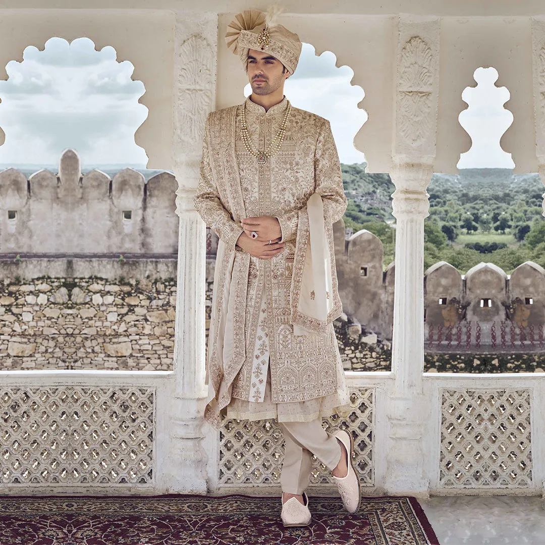Elegant Ash Cream Sherwani  for Men