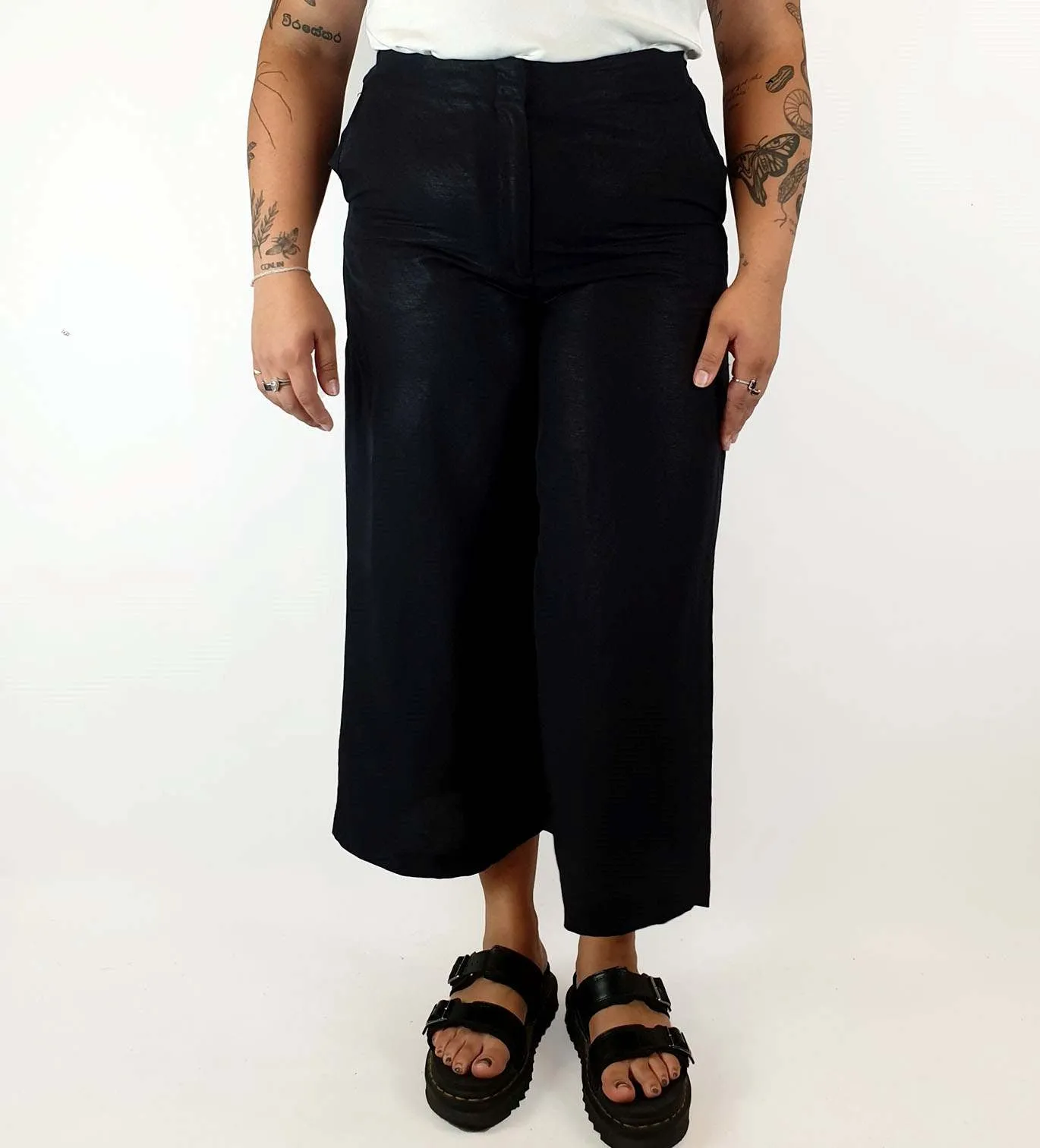 Elk black 100% linen wide leg pants with metallic sheen size 14