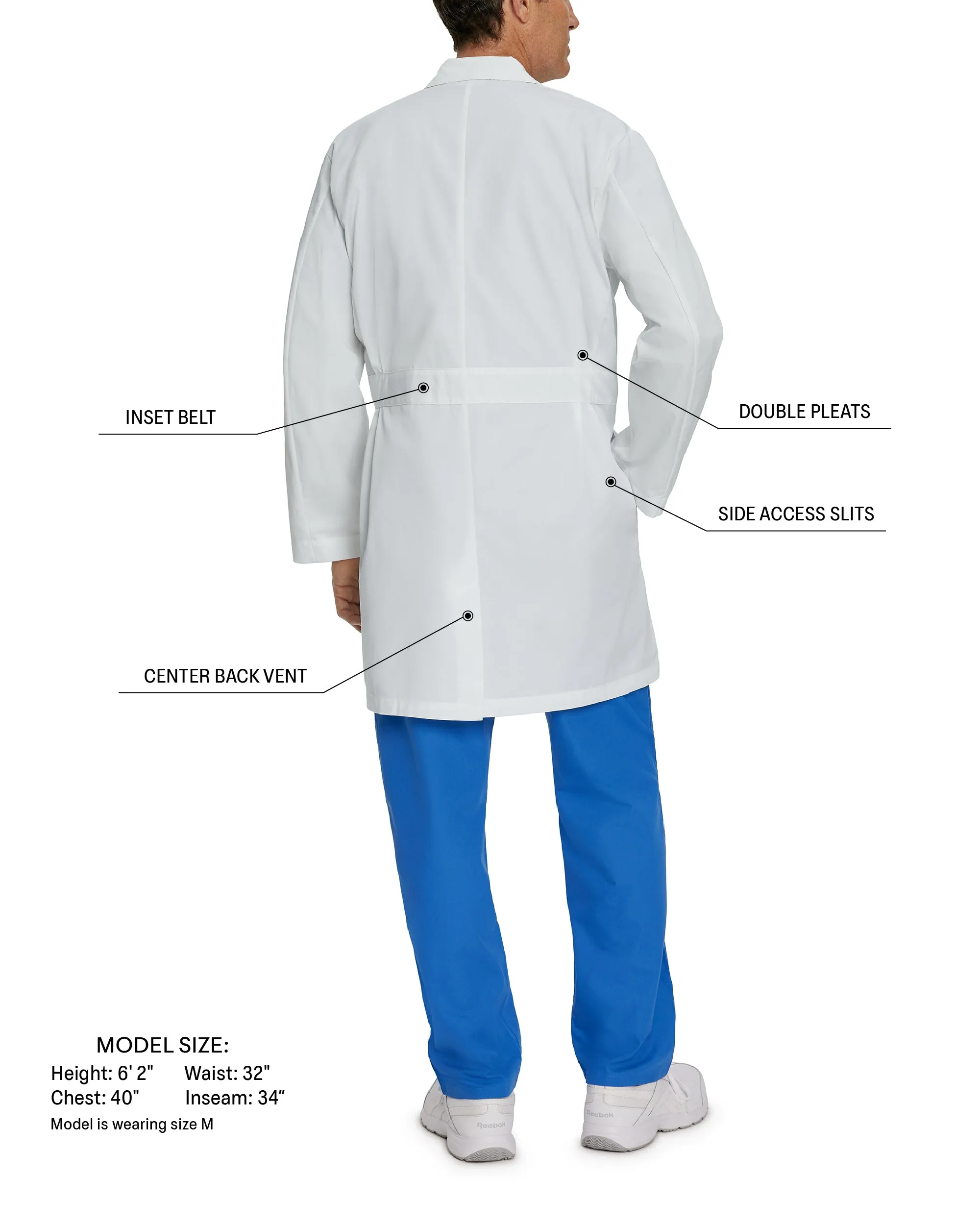 Essential Lab Coats 3124 Men's 5 Pocket Full Length White Coat White 6 Oz Polycotton Twill