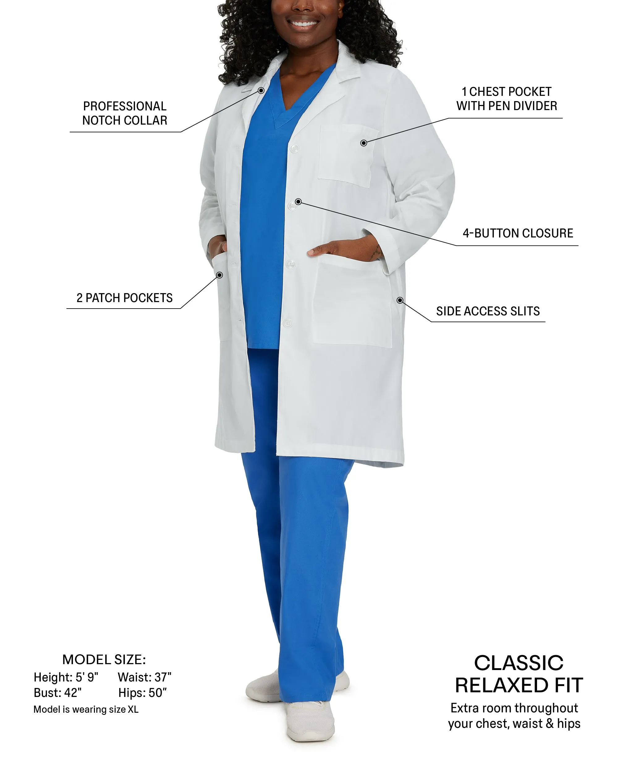 Essential Lab Coats 3155 Women's 3 Pocket Full Length White Coat White