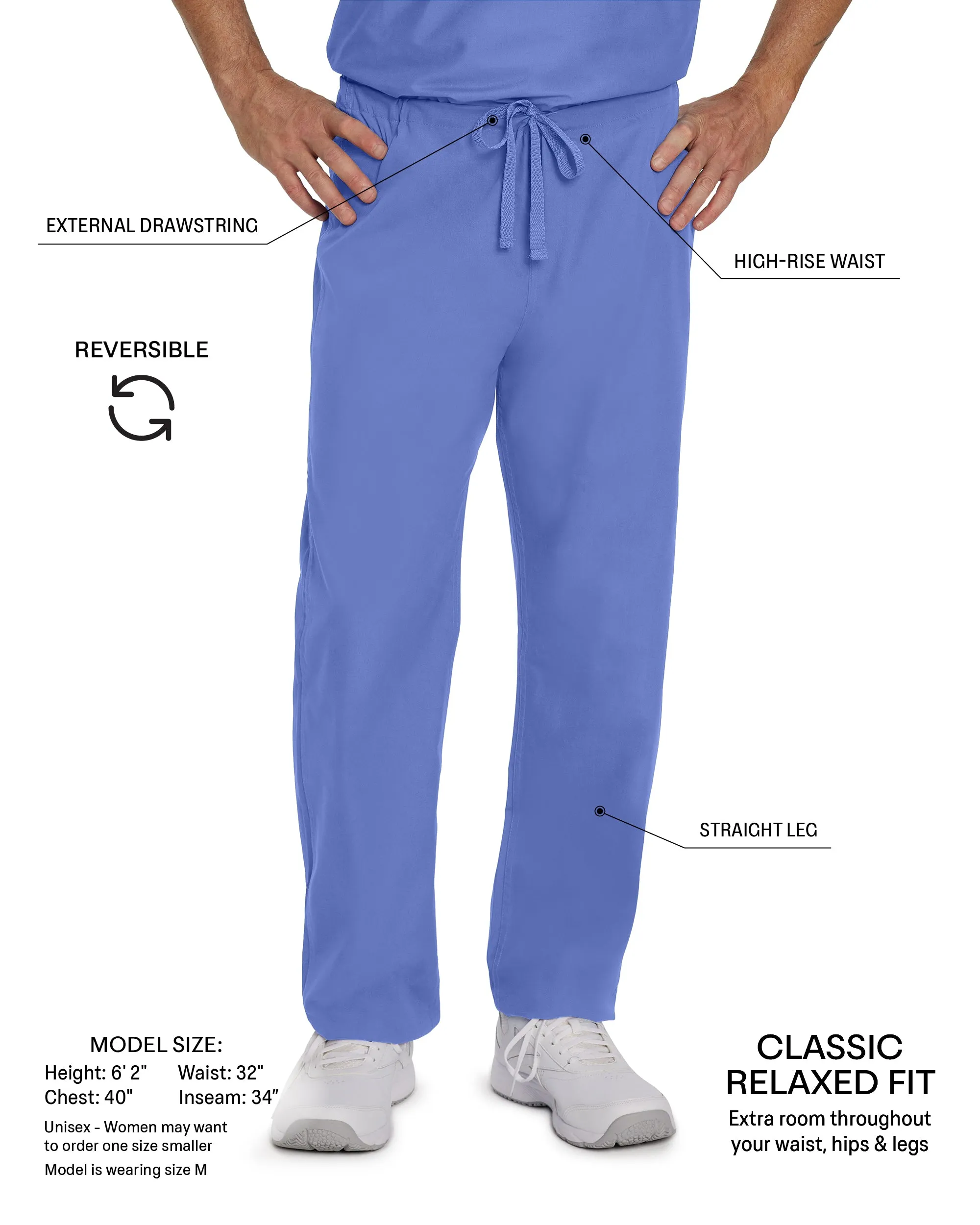 Essentials 7602 Unisex Reversible Scrub Pants Caribbean