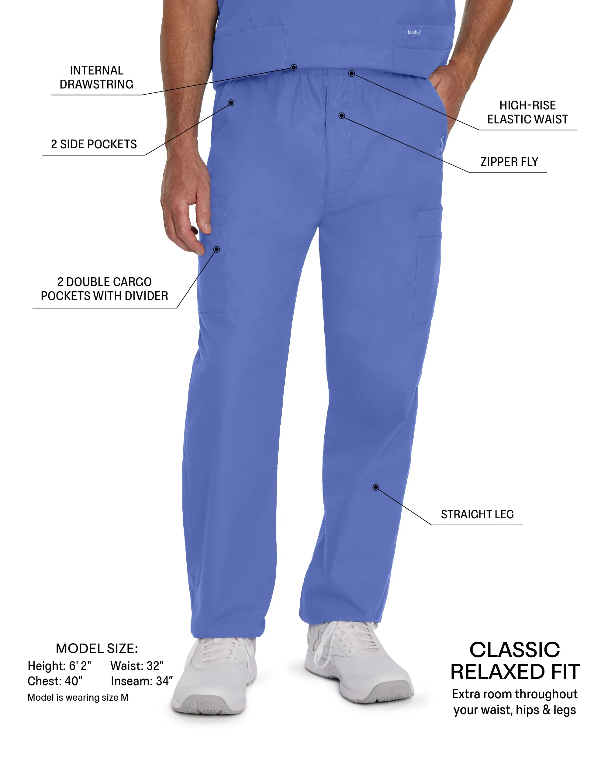 Essentials 8555 Men's Cargo Scrub Pants Black