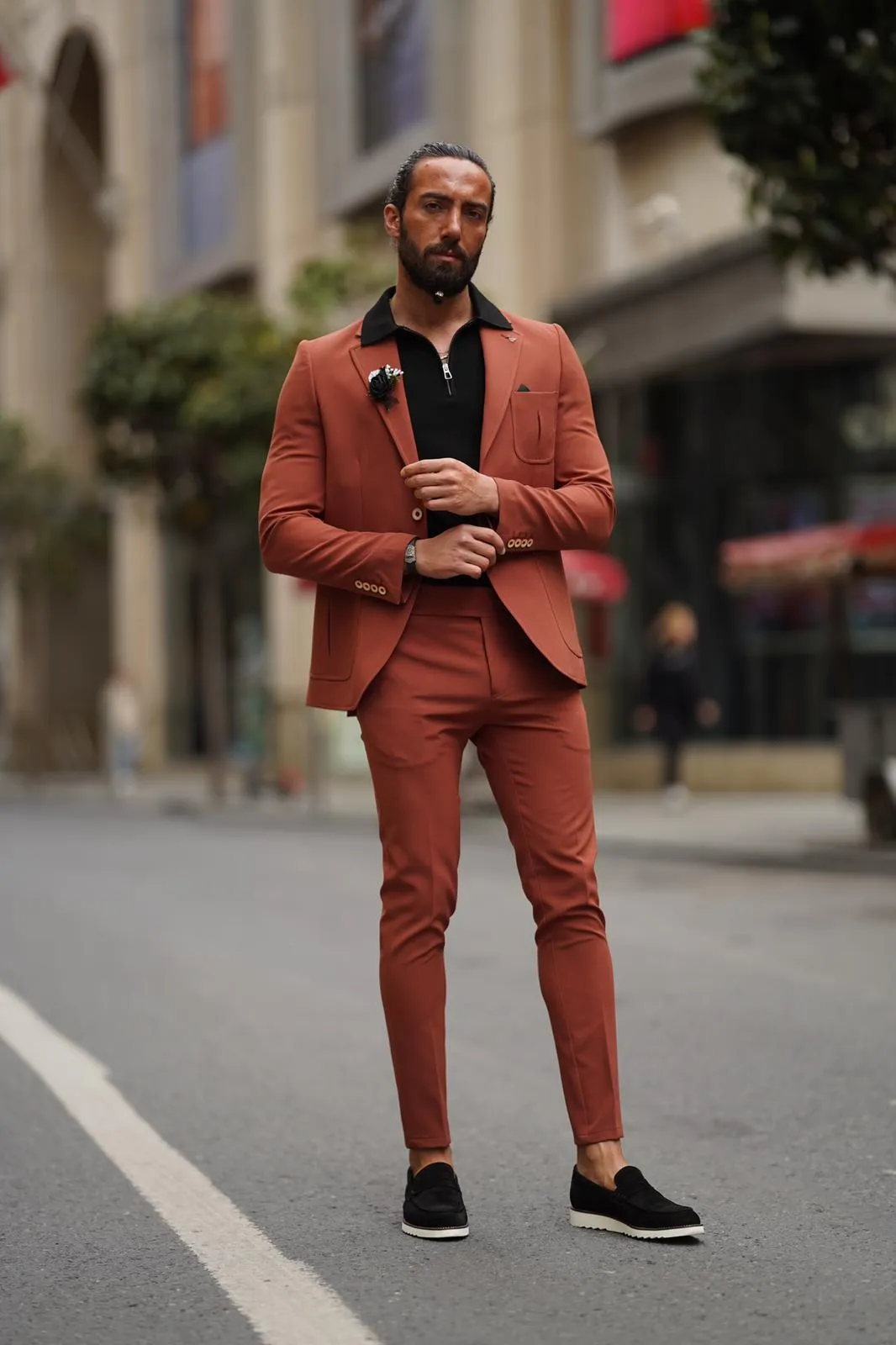 Evo Rust Brown Slim Fit Wool Suit - Elevate Your Wardrobe