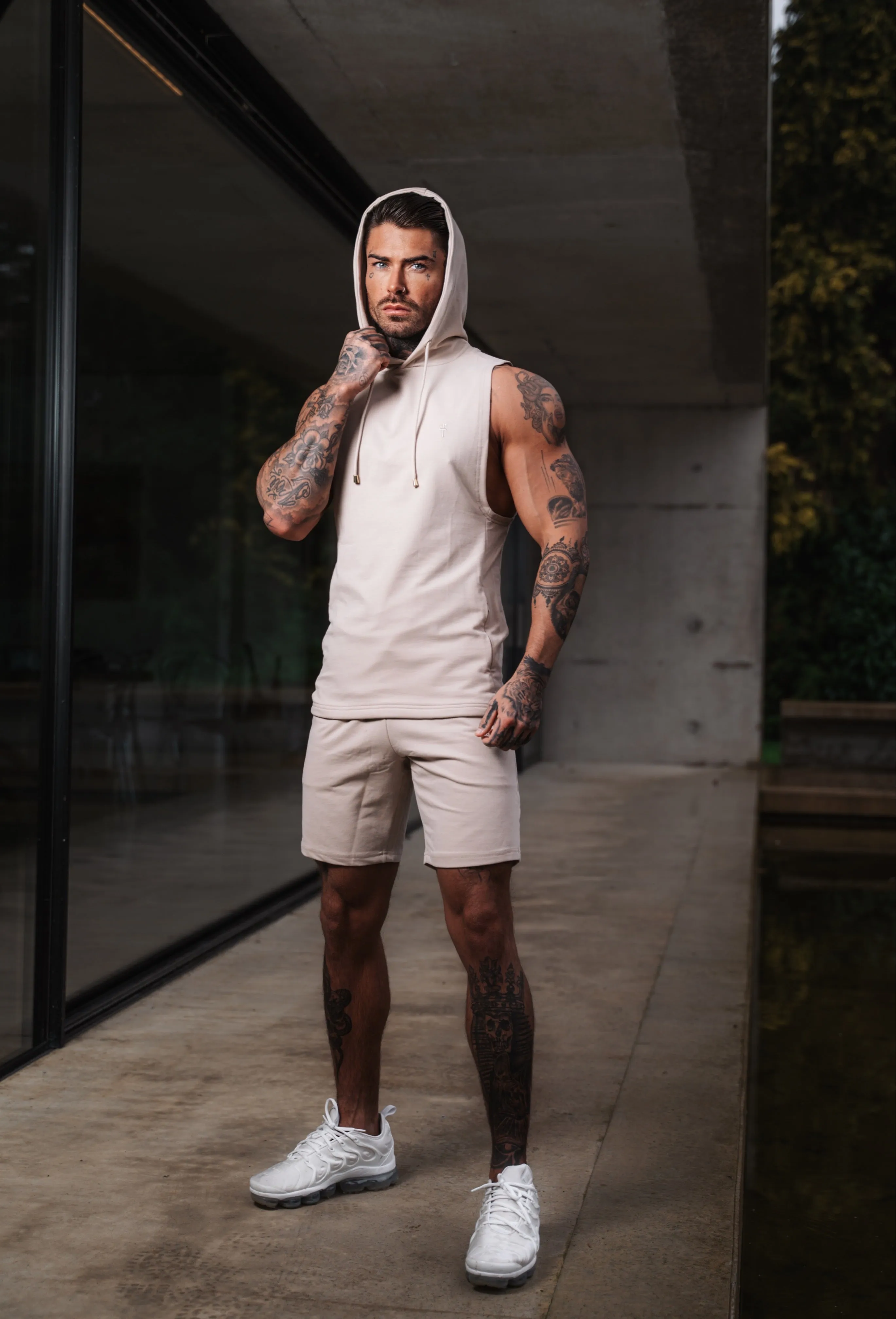 Father Sons Sleeveless Beige Gym Hoodie - FSH896