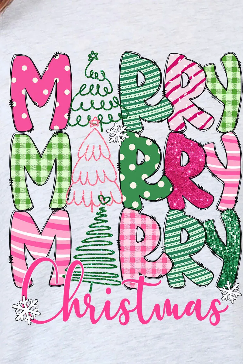 Green And Pink Merry Christmas Heavy Cotton Long Sleeve Adult T-Shirt