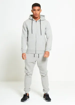 Grey Comfy Hooded Tracksuit Set with Zipper
