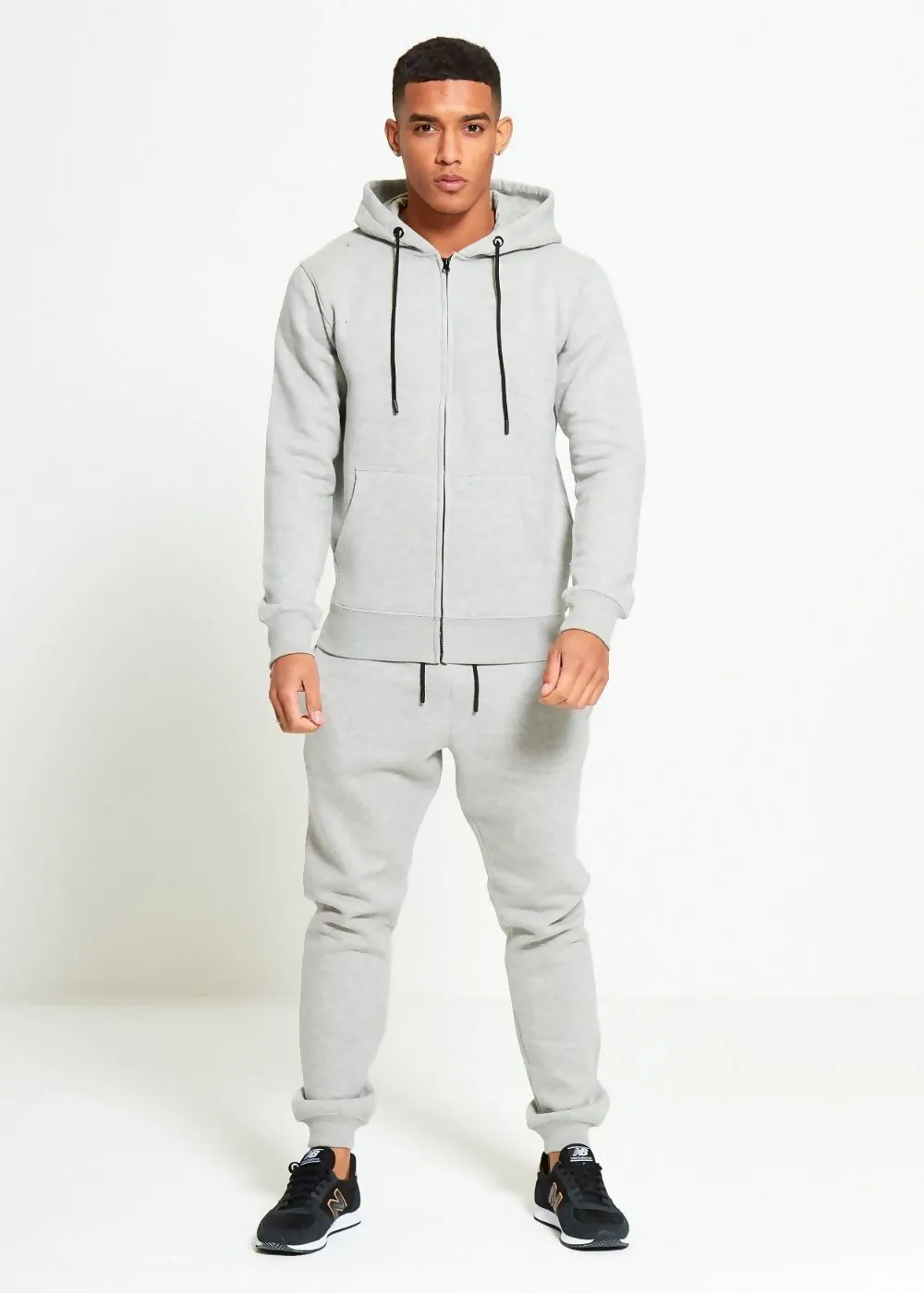 Grey Comfy Hooded Tracksuit Set with Zipper