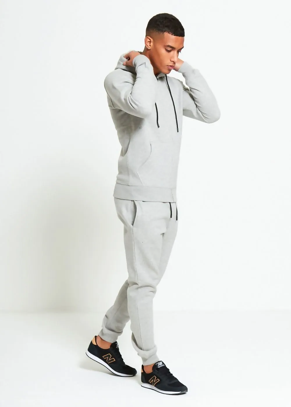 Grey Comfy Hooded Tracksuit Set with Zipper